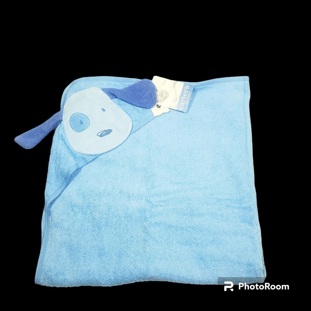 Carters Starters Baby Blue Floppy Ear Dog Hooded Towel Blanket NEW Embroidered